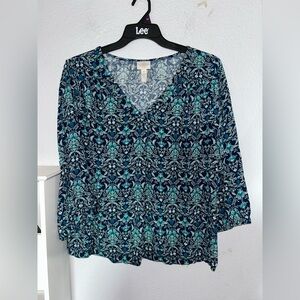 Women's Navy Floral V-Neck Blouse - Lee